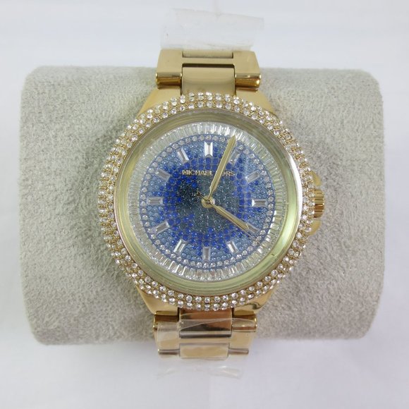 NEW Michael Kors Camille Gold Pave Glitz Blue Crystal Watch MK7341 NIB NWT - Picture 2 of 5